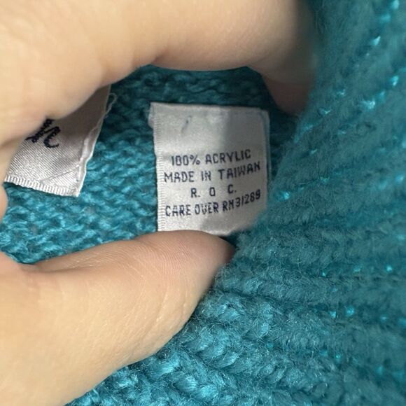 Allison Smith Vintage Sweater Teal Shoulder Pads Petite Medium - Picture 3 of 5